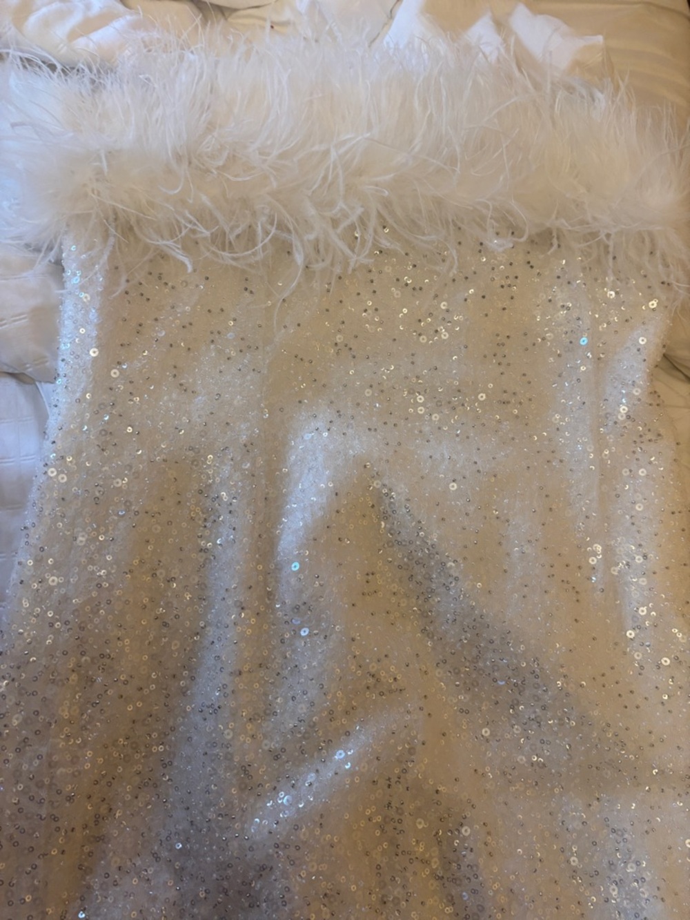 NADINE MERABI “Katie” Ivory Satin Evening Dress with feather trim - Picture 3 of 9